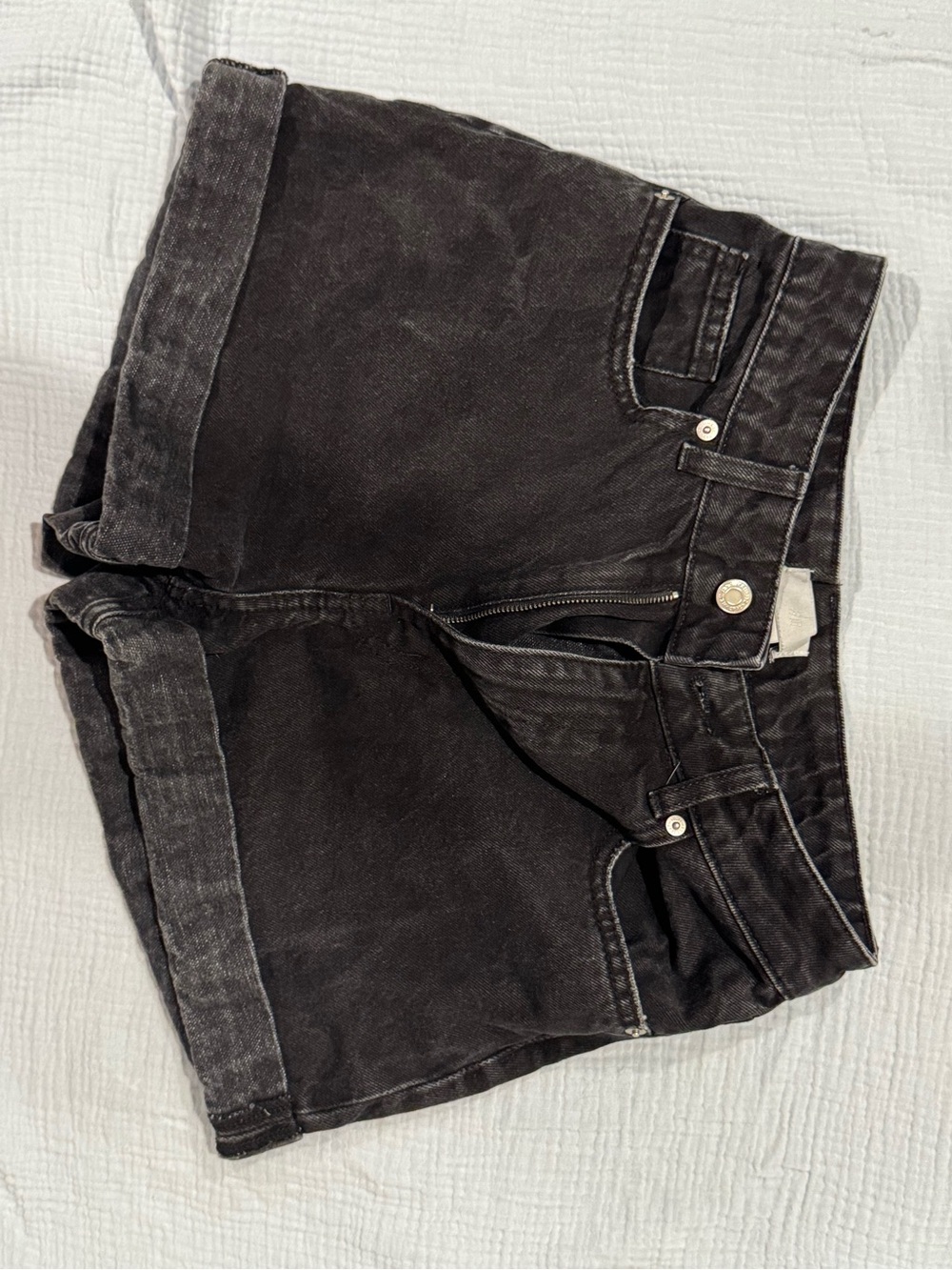 H&M Black Roll-Cuff Denim Shorts